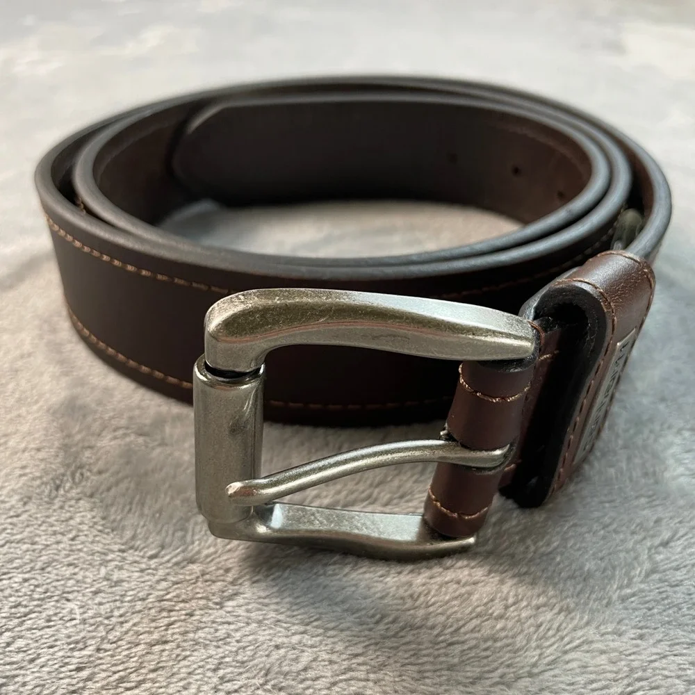 Carhartt Men's Brown Full Grain Leather Belt 44 WB5511-M Workwear Buckle